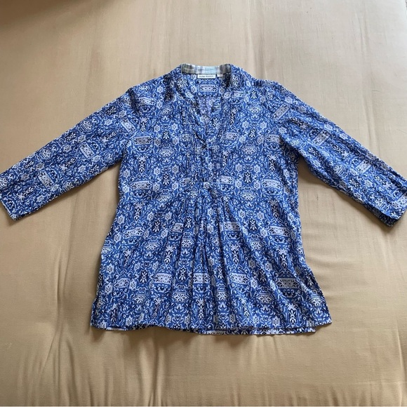 Roller Rabbit Blue White Cotton Tunic Top Small Lightweight Boho Blouse Beach - Picture 10 of 14